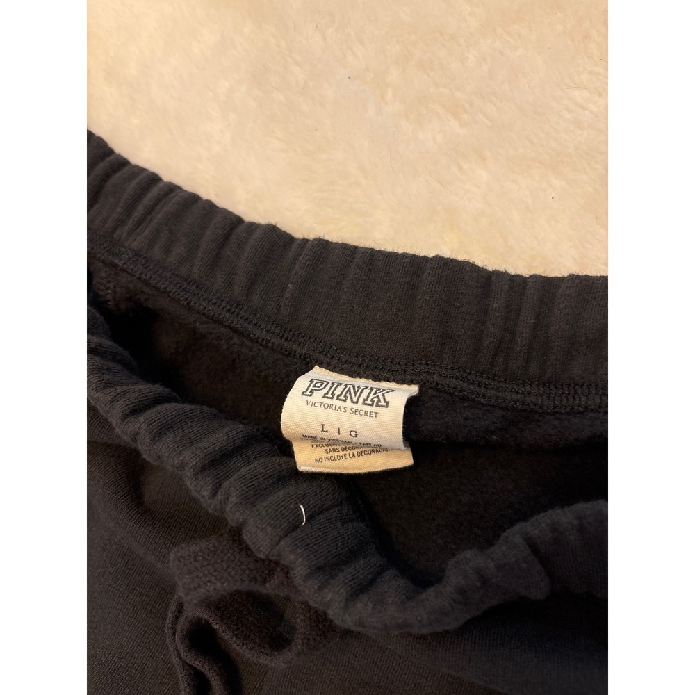 Victoria's Secret PINK Black Wide Leg Sweatpants Logo Drawstring Fleece Mens L - Picture 4 of 4